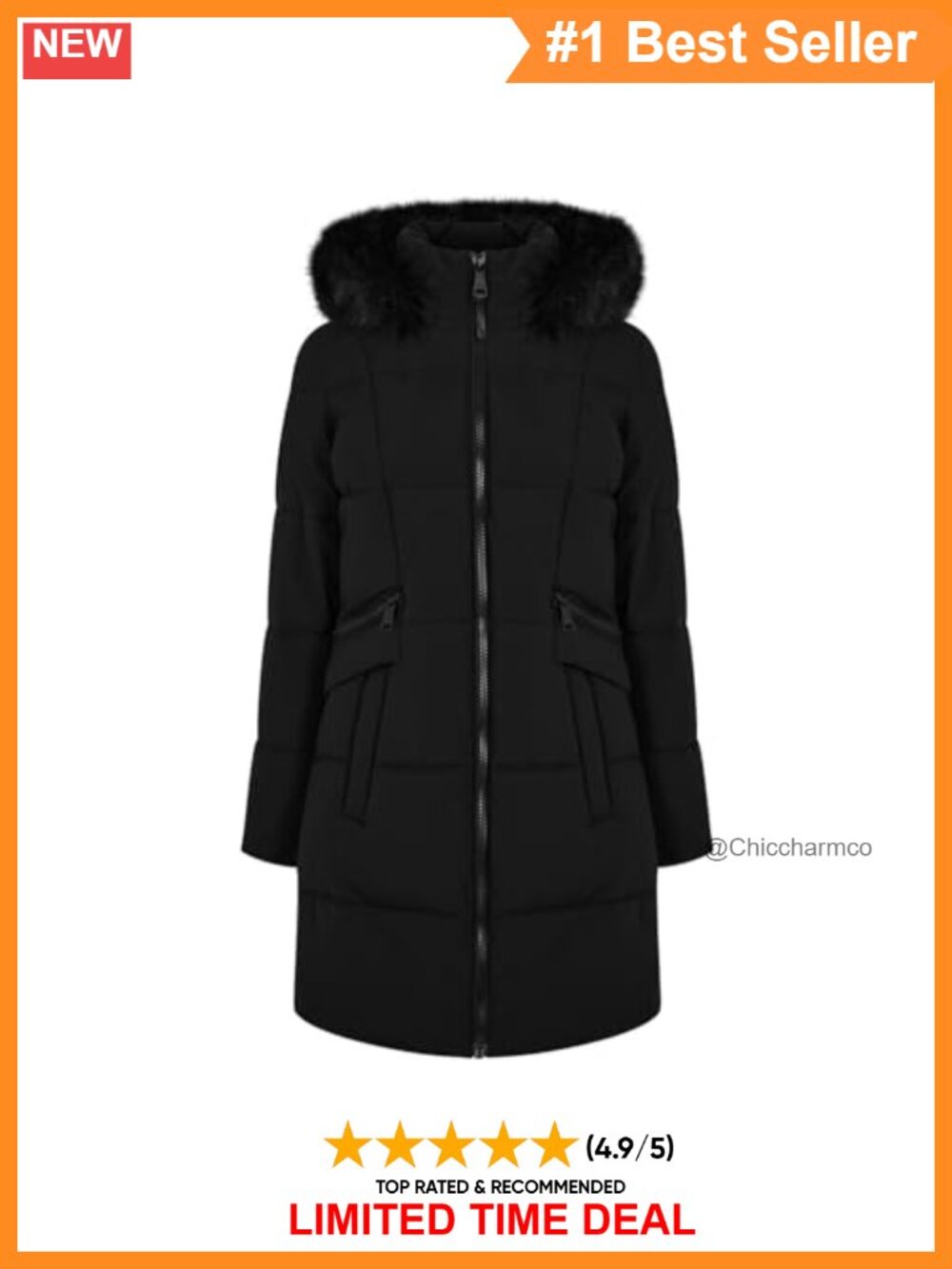 Hooded Faux-Fur Trim Puffer Jacket Warm Winter Coat